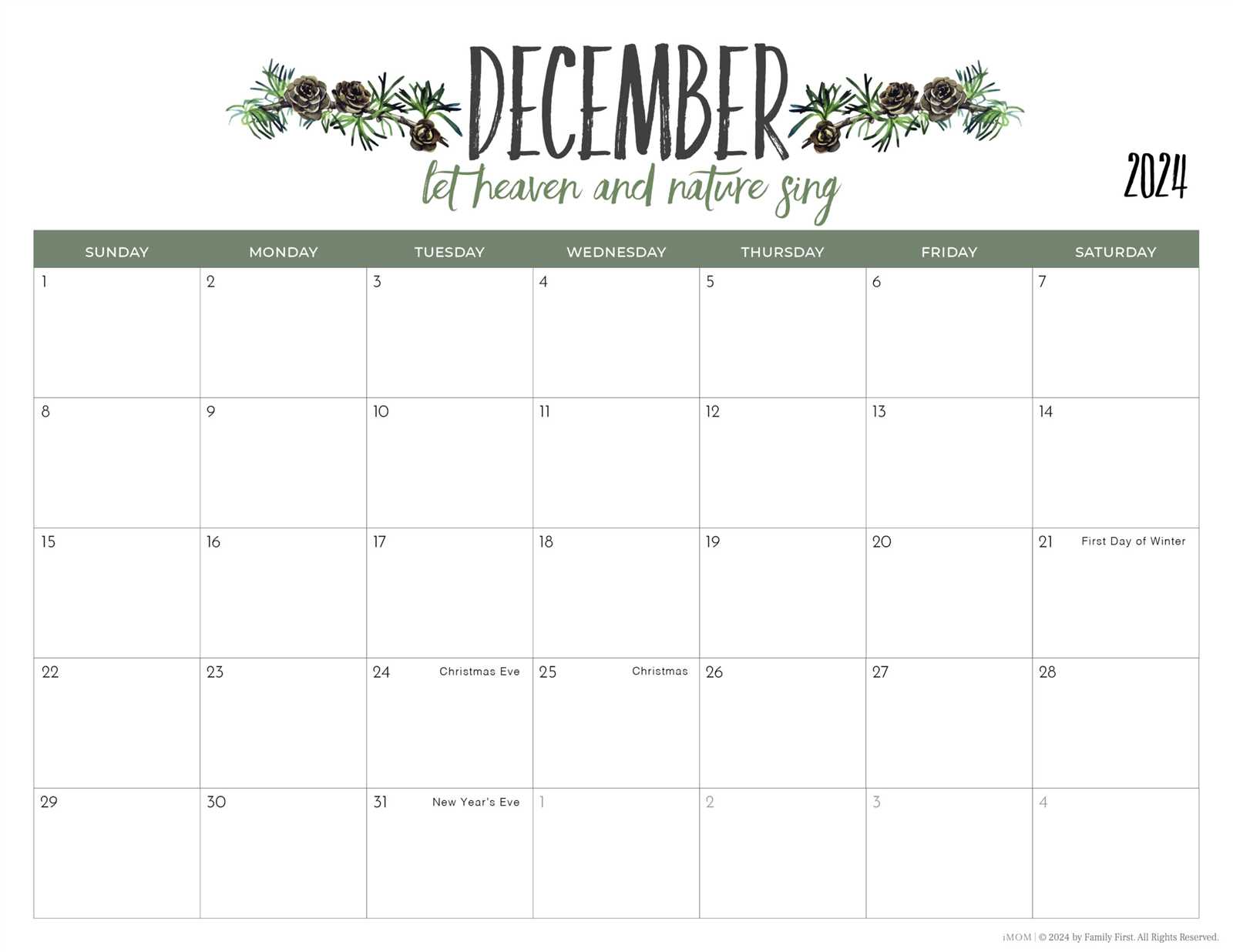 blank calendar template december 2025 printable