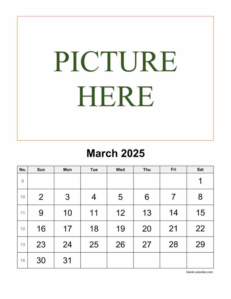 blank calendar template for march 2025