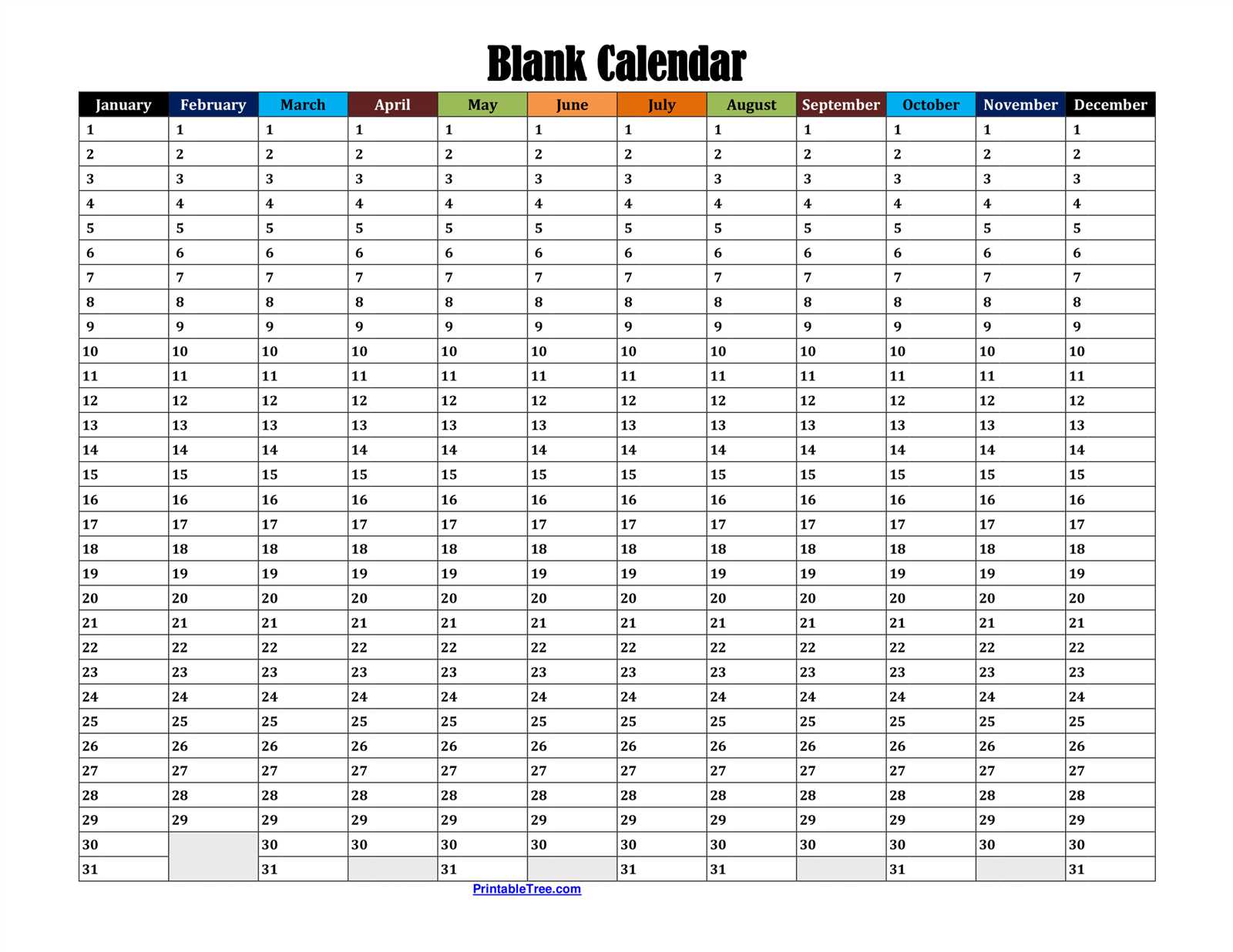 blank calendar template free printable