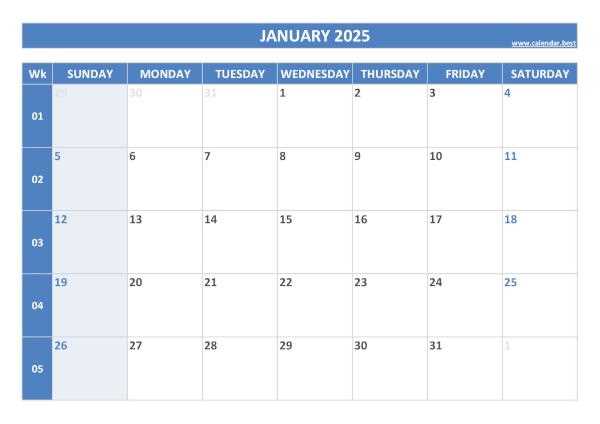 blank calendar template jan 2025