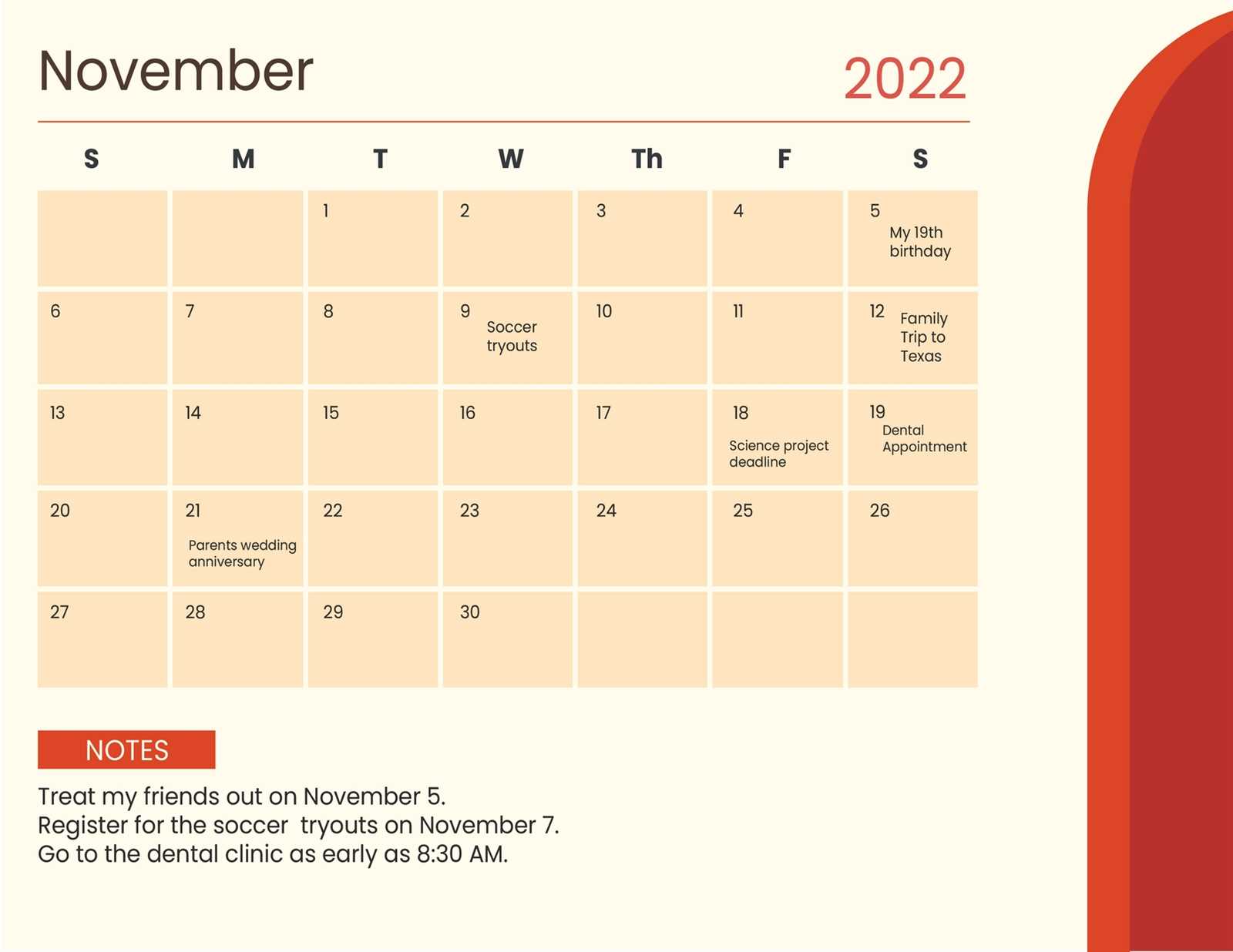 blank calendar template november