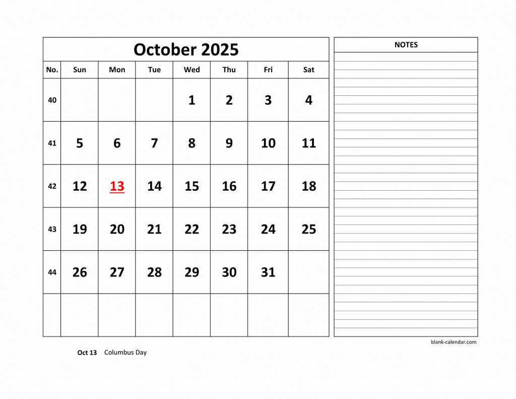 blank calendar template october 2025 printable