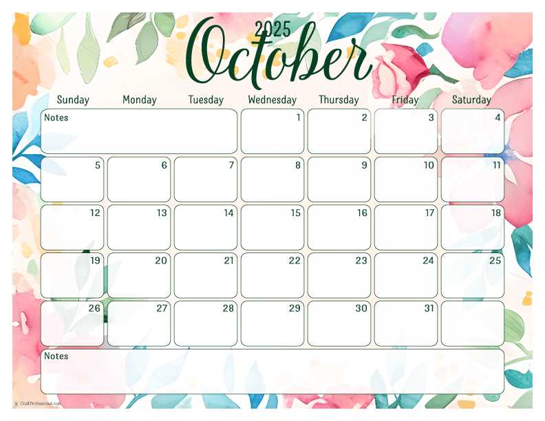 blank calendar template october 2025 printable