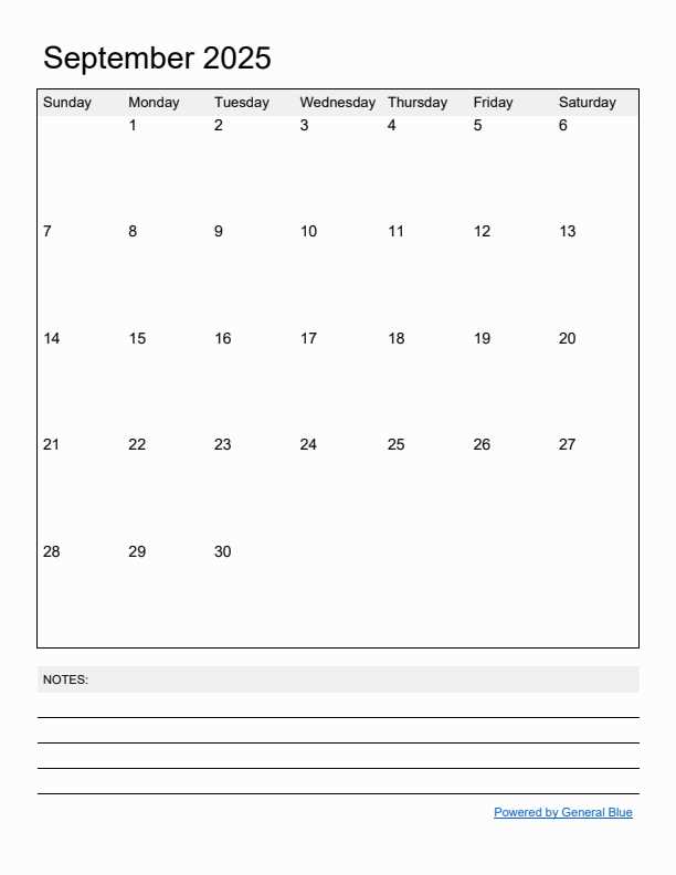 blank calendar template september 2025 printable