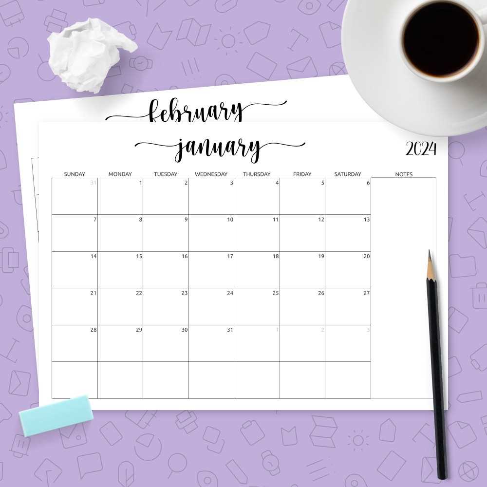 blank calendar template with notes