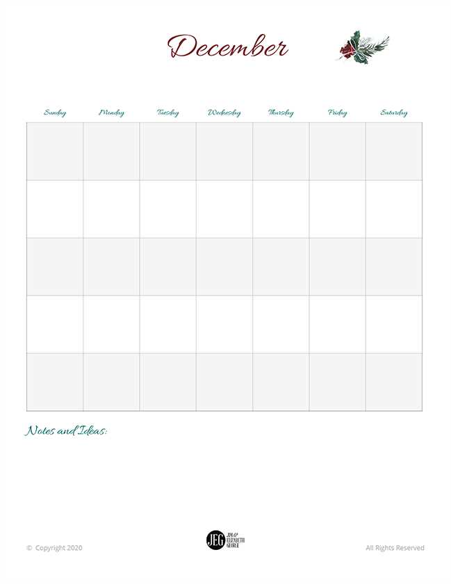 blank christmas calendar template