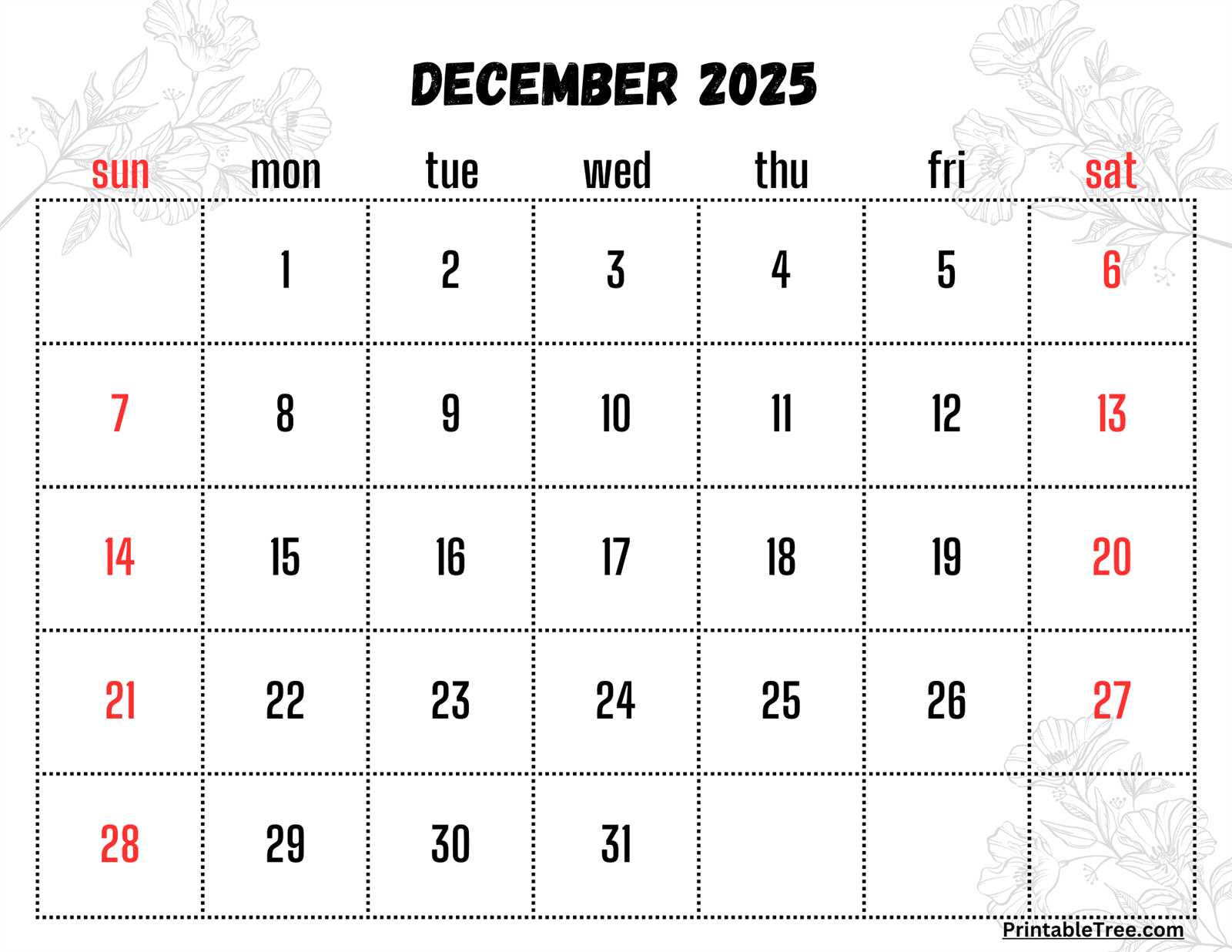 blank december calendar template 2025