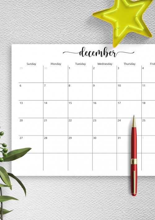 blank december calendar template