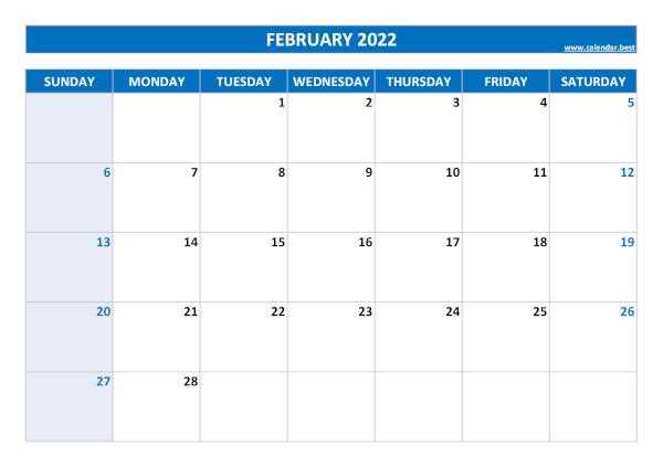 blank february calendar template