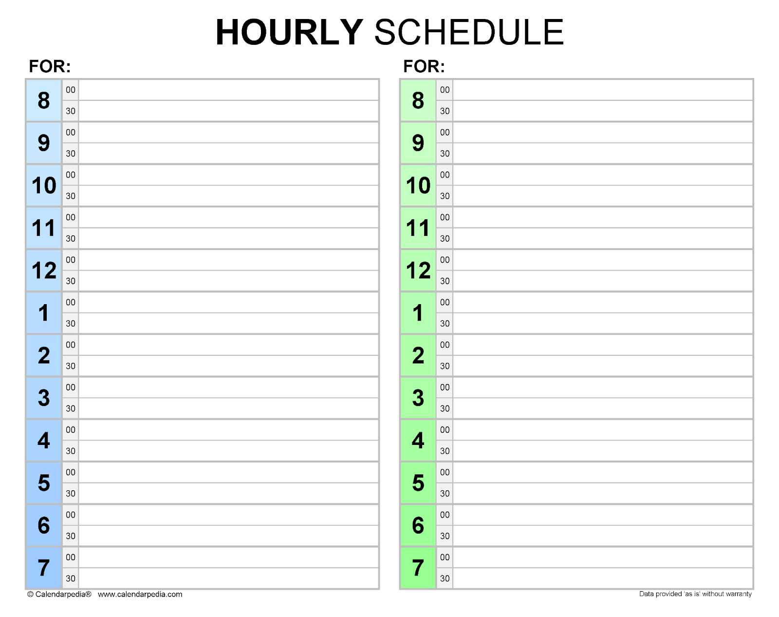 blank hourly calendar template