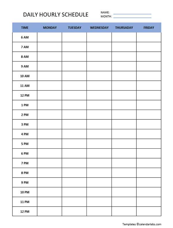 blank hourly calendar template