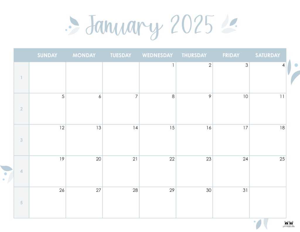 blank january 2025 calendar template