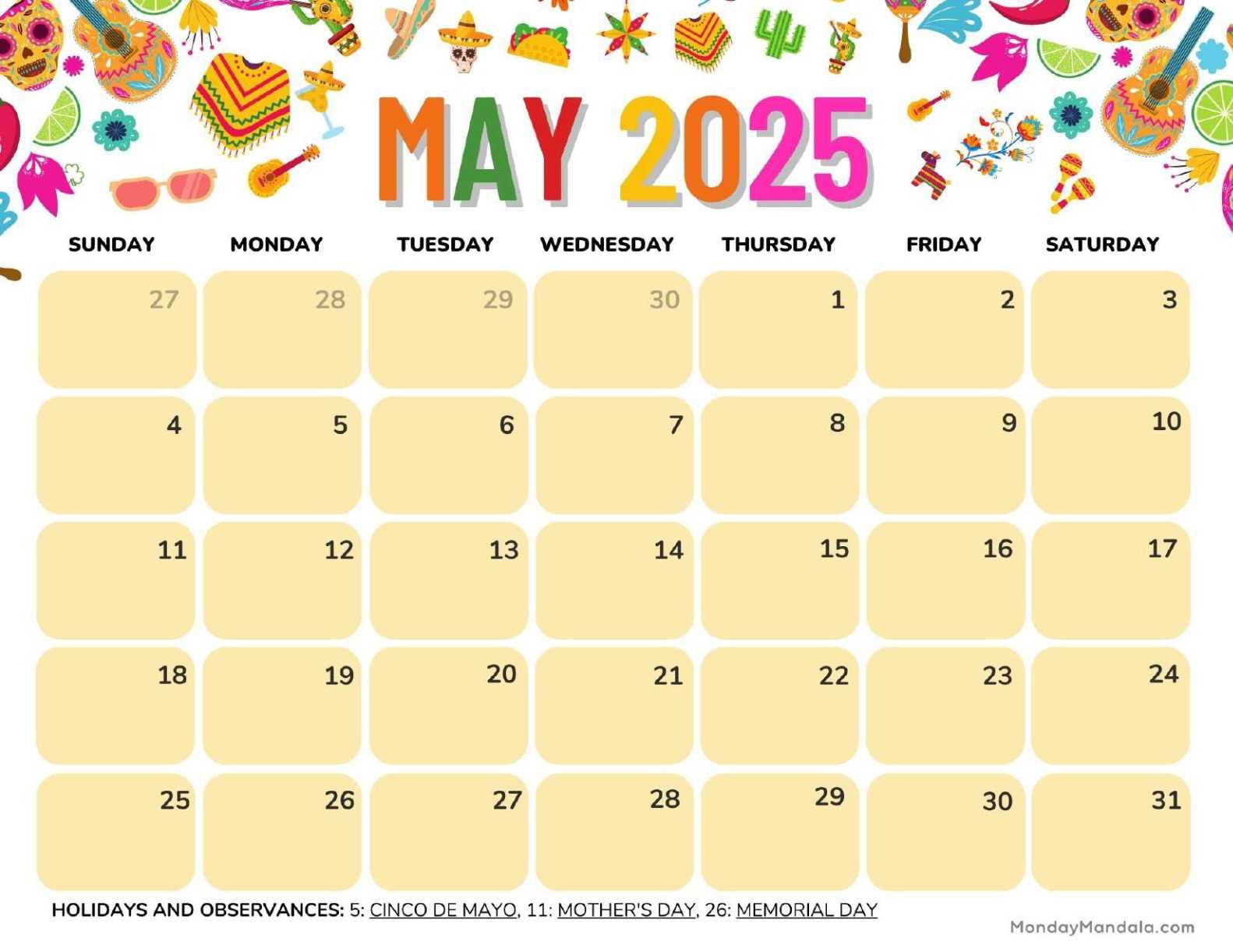 blank may 2025 calendar template