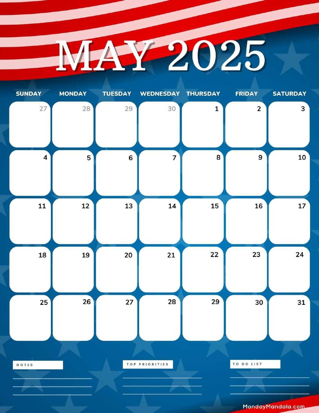 blank may calendar template 2025