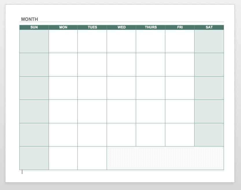 blank monthly calendar template