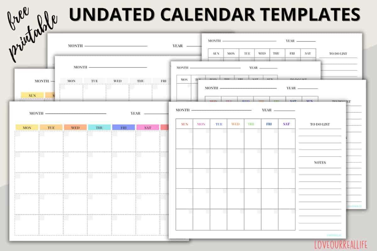 blank monthly calendar template no dates