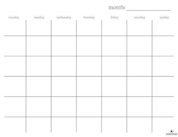 blank monthly calendar template printable