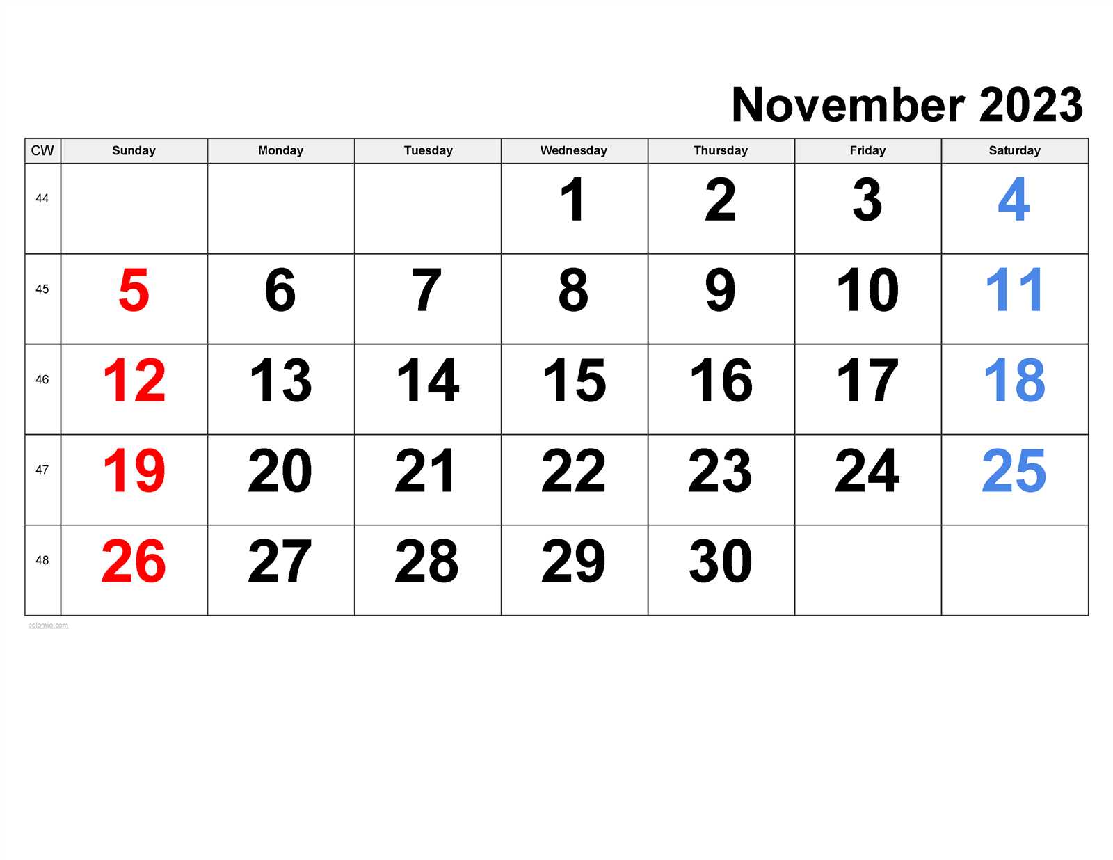 blank november calendar template