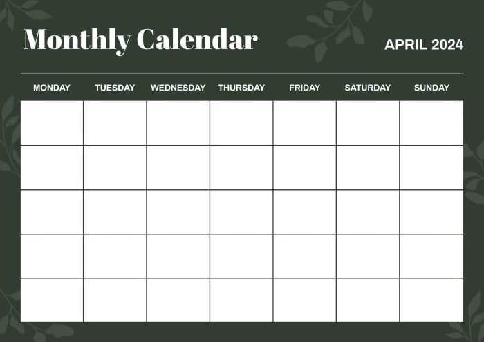 blank vertical calendar template