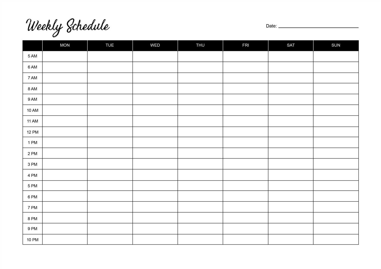 blank weekly calendar template with times