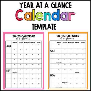 blank year at a glance calendar template