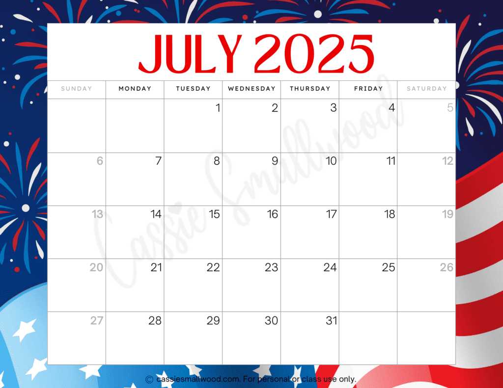 free july calendar template