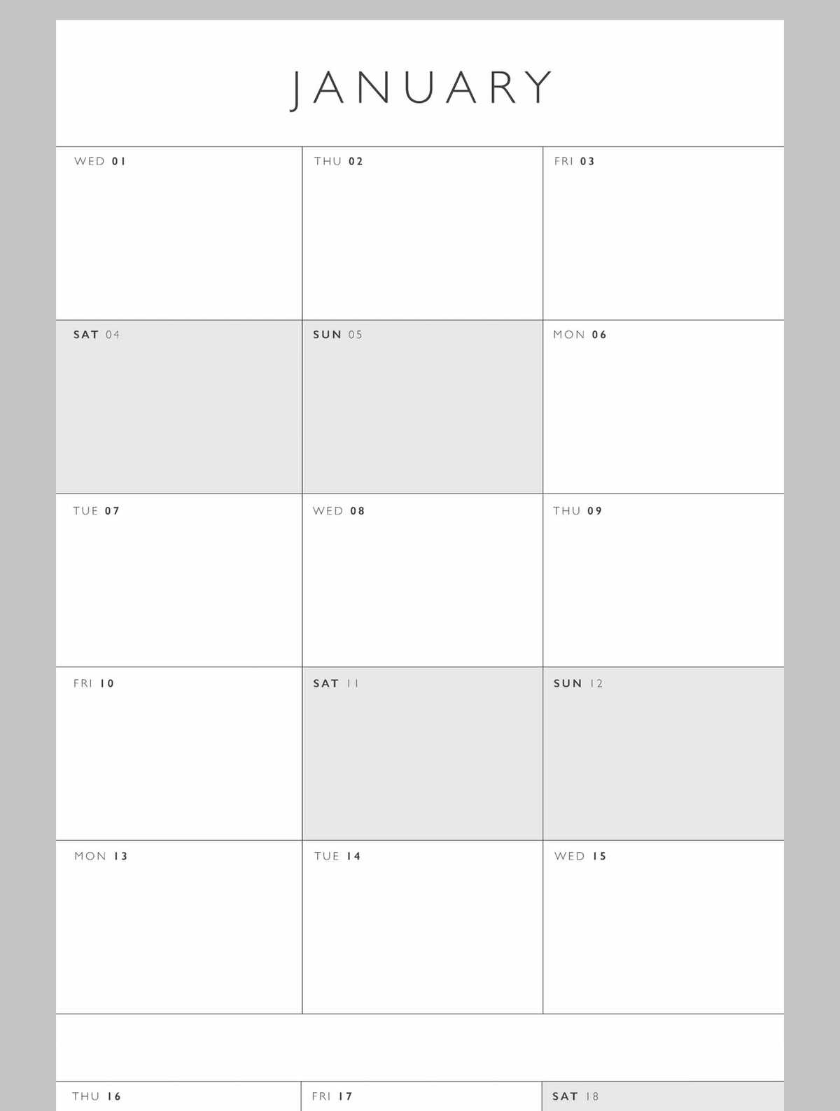 box calendar template