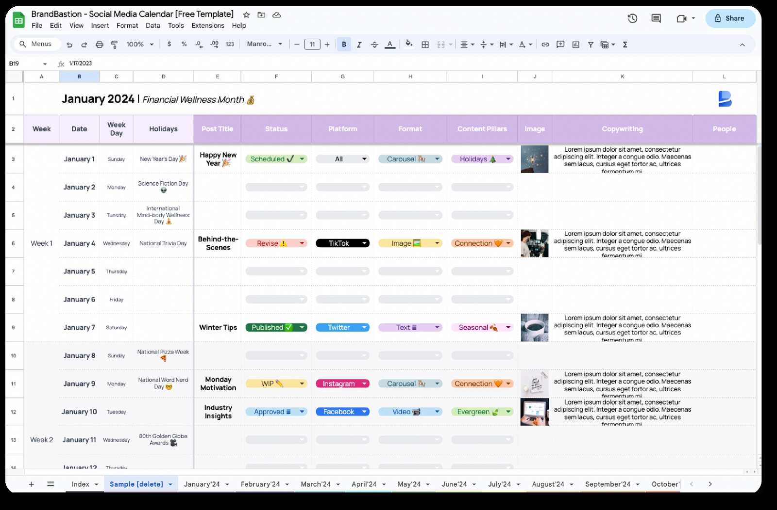 social media calendar spreadsheet template