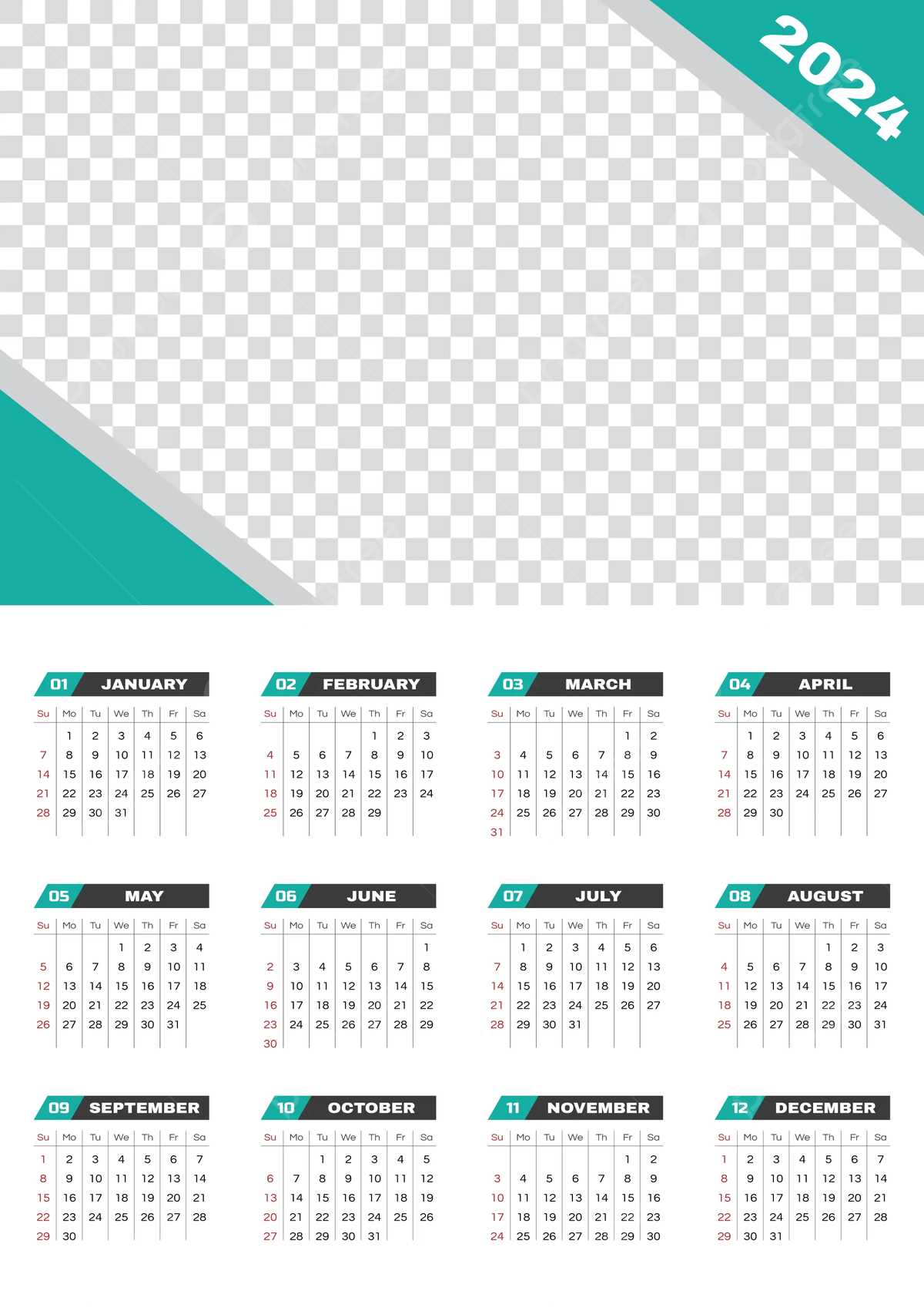 year calendar one page template