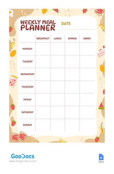 monthly dinner calendar template