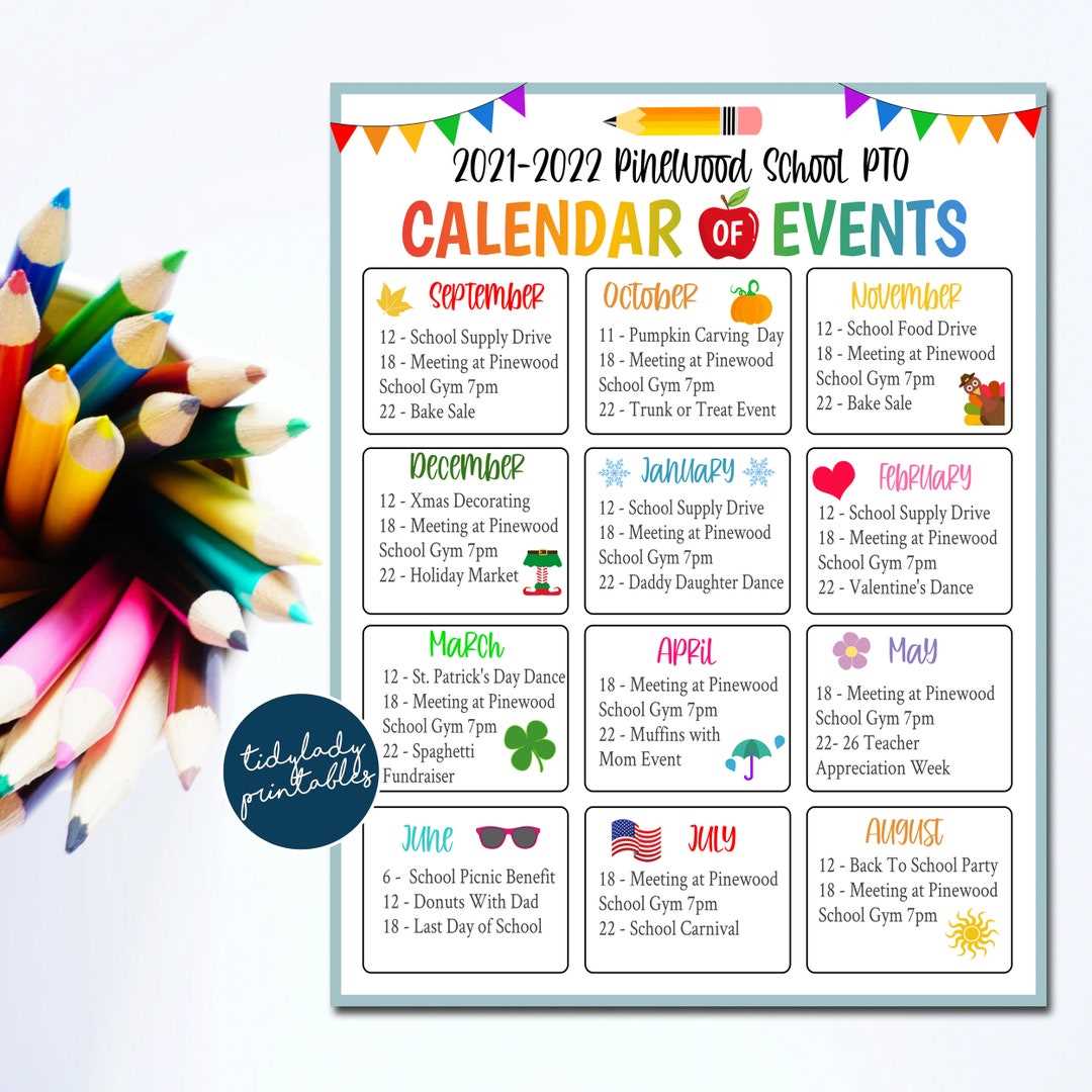 pta calendar of events template