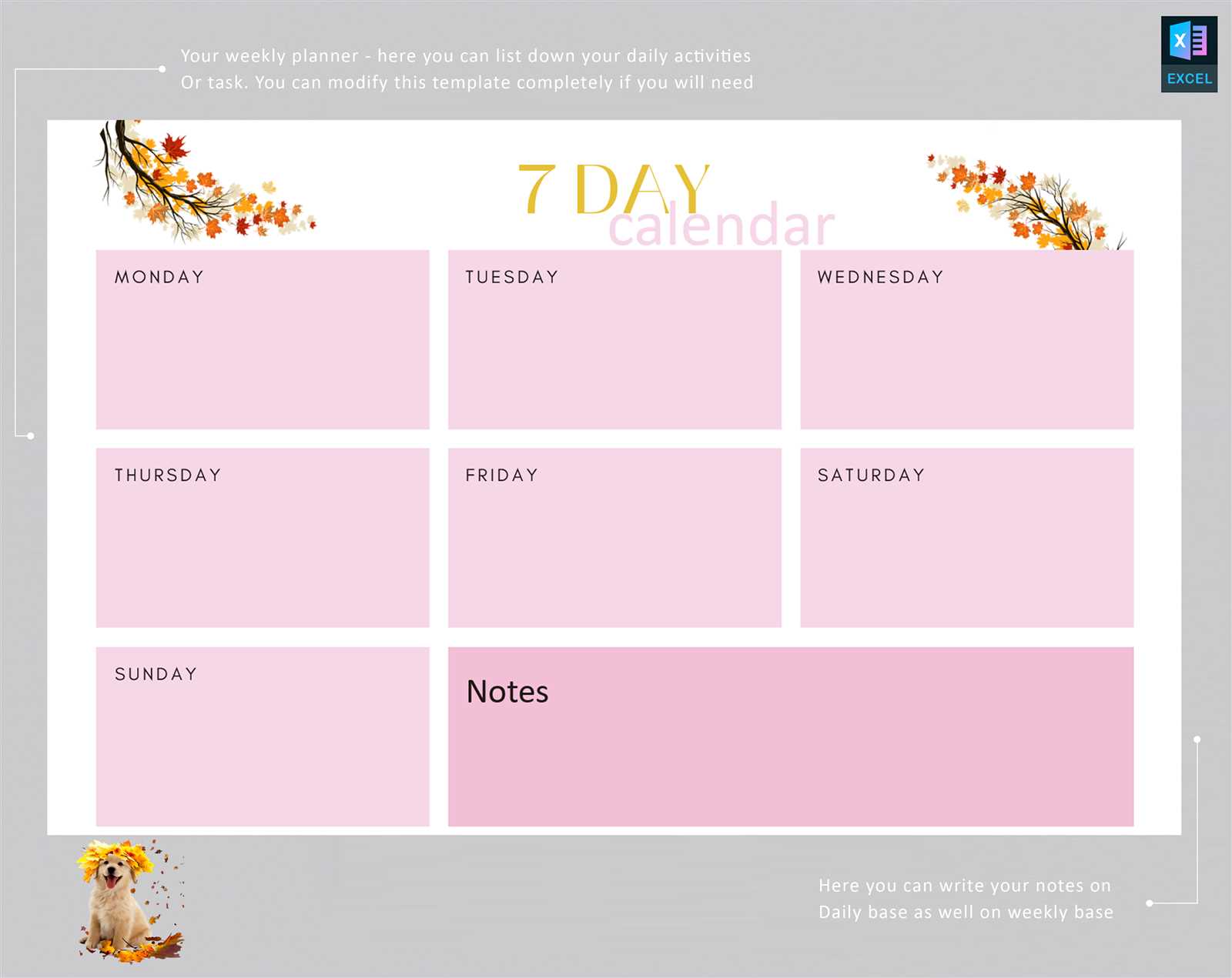 7 day weekly calendar template