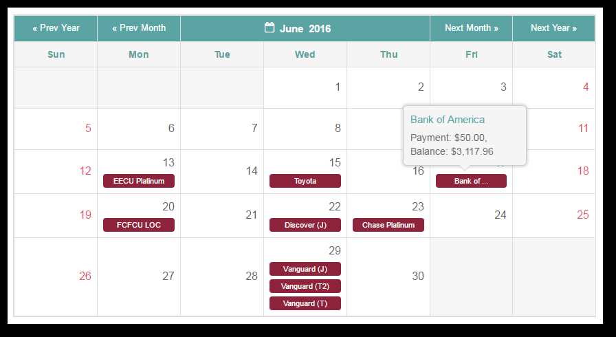 budget calendar template