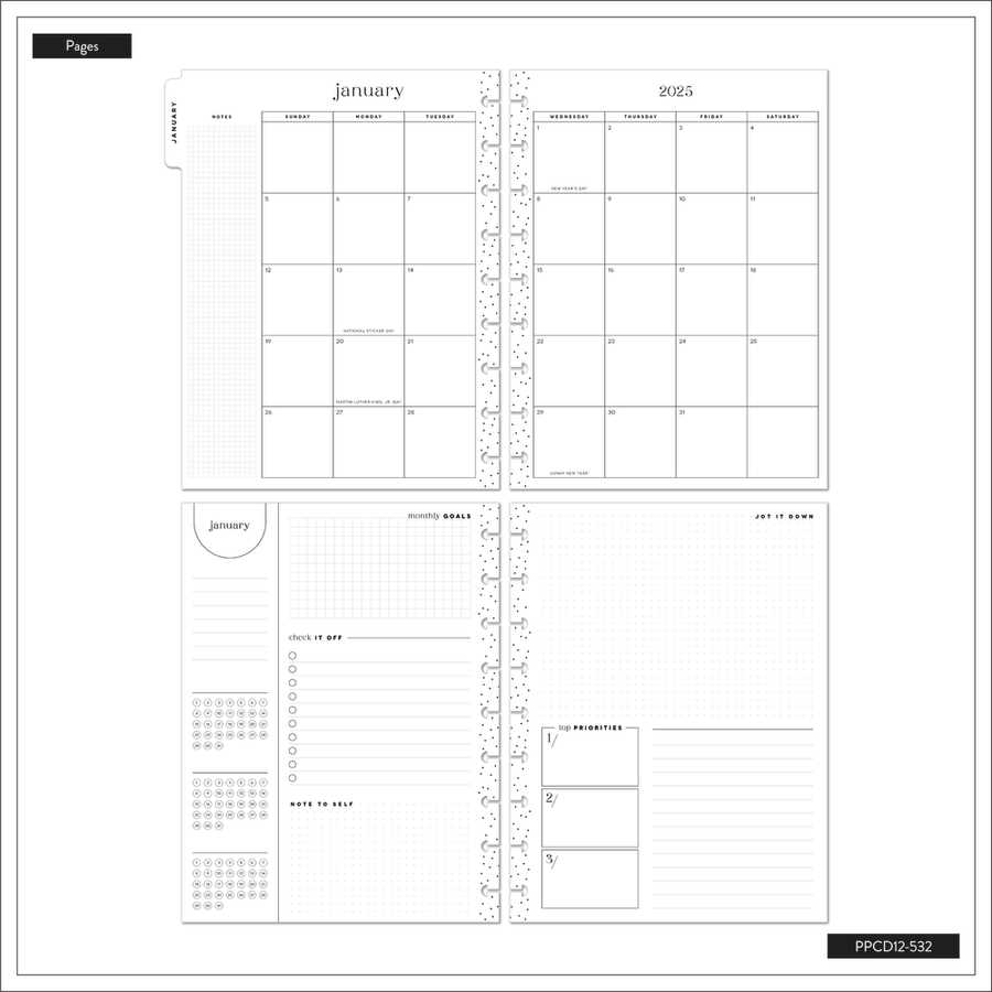 bullet journal calendar template 2025