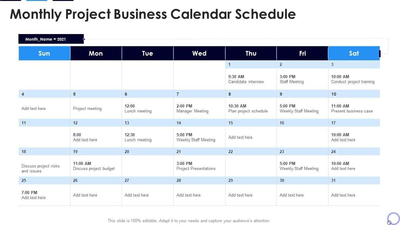 business calendar template