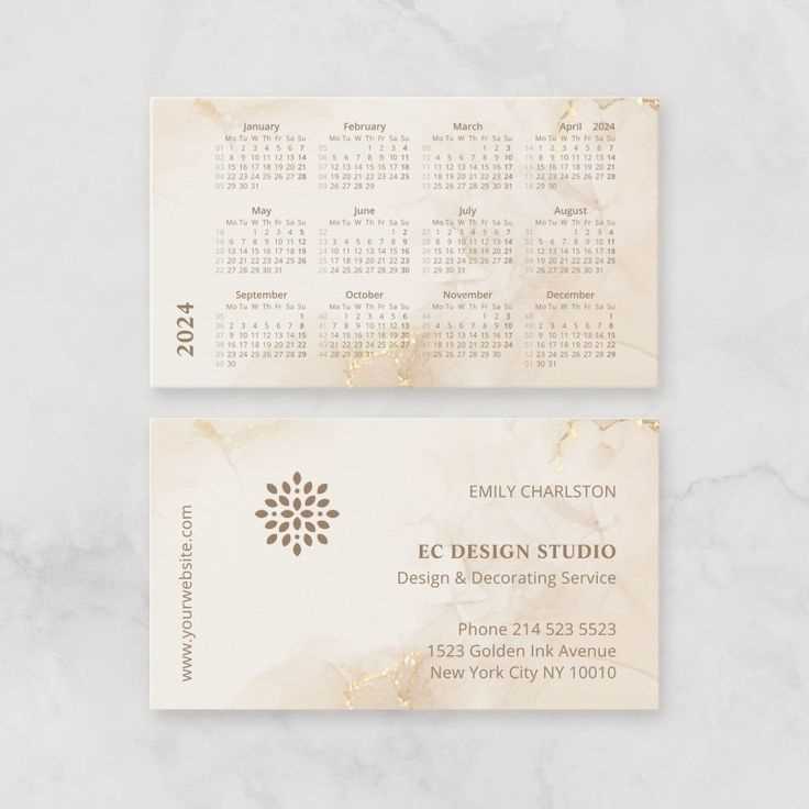 business card calendar template