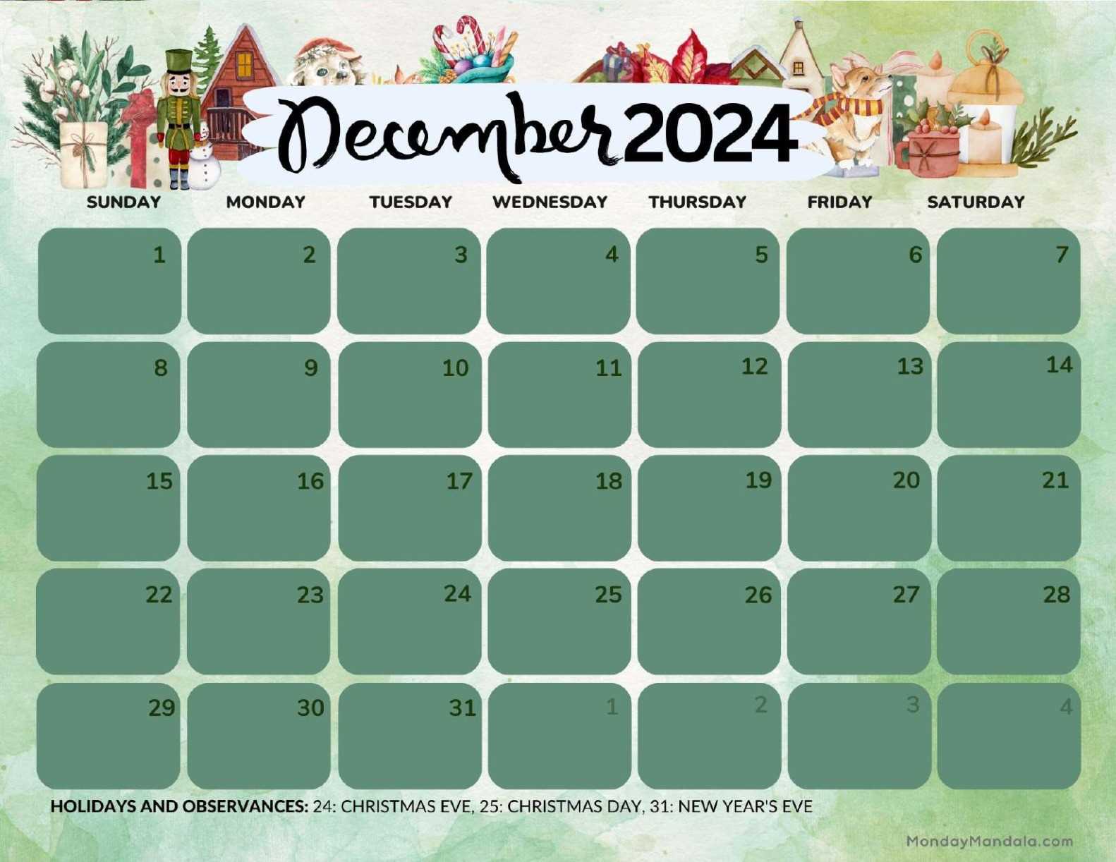 blank december calendar template