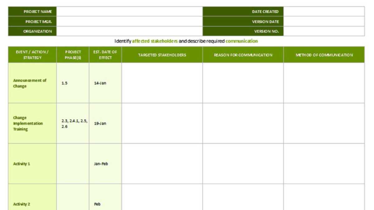 change management calendar template