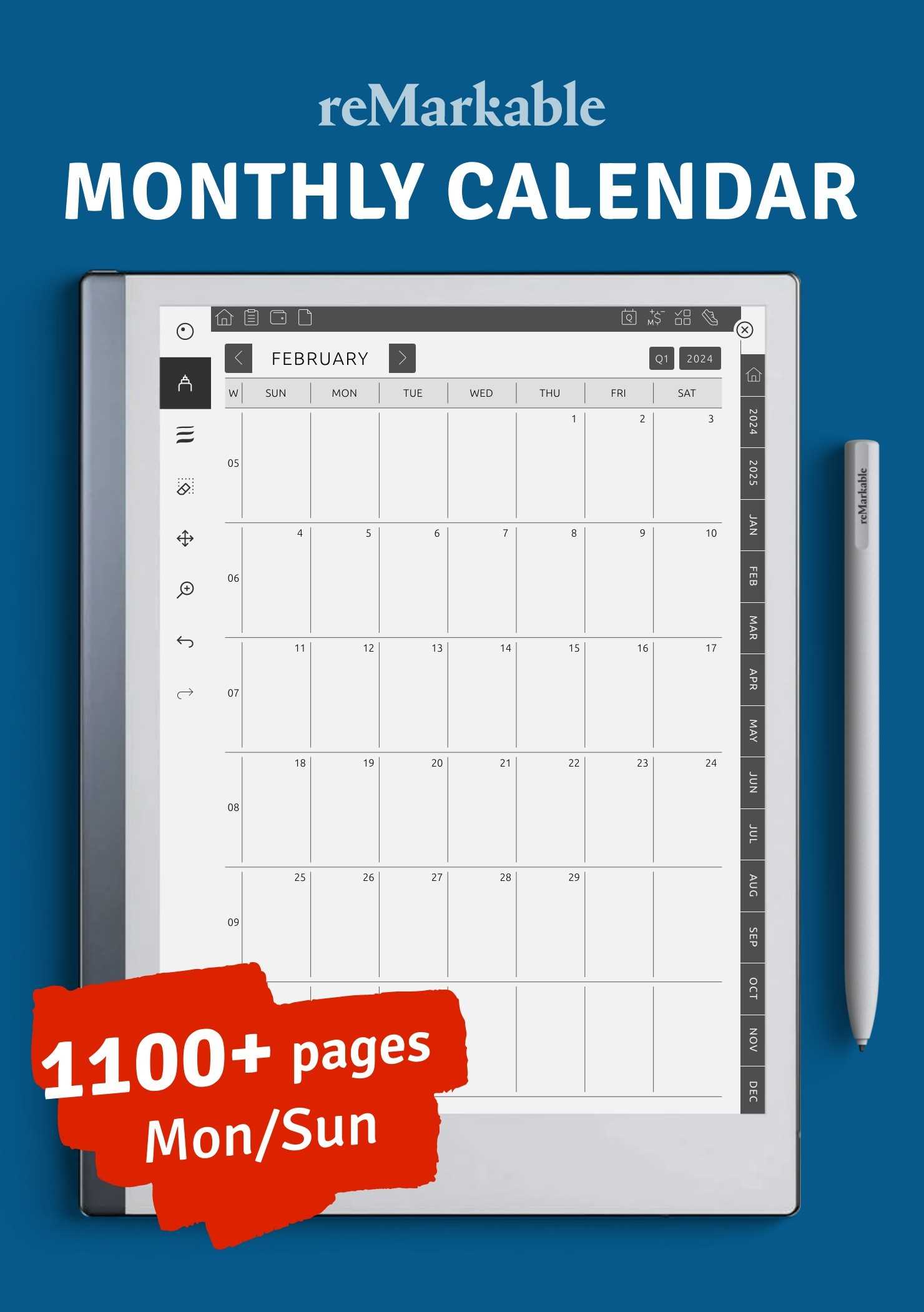 any year monthly calendar template