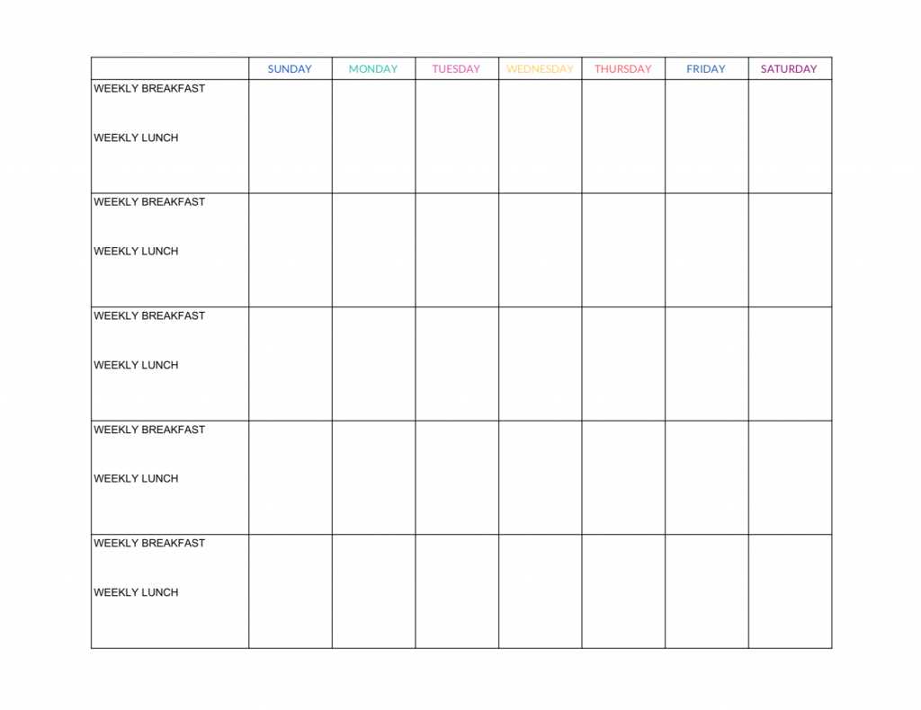 calendar meal plan template