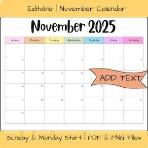 november 2025 calendar editable template