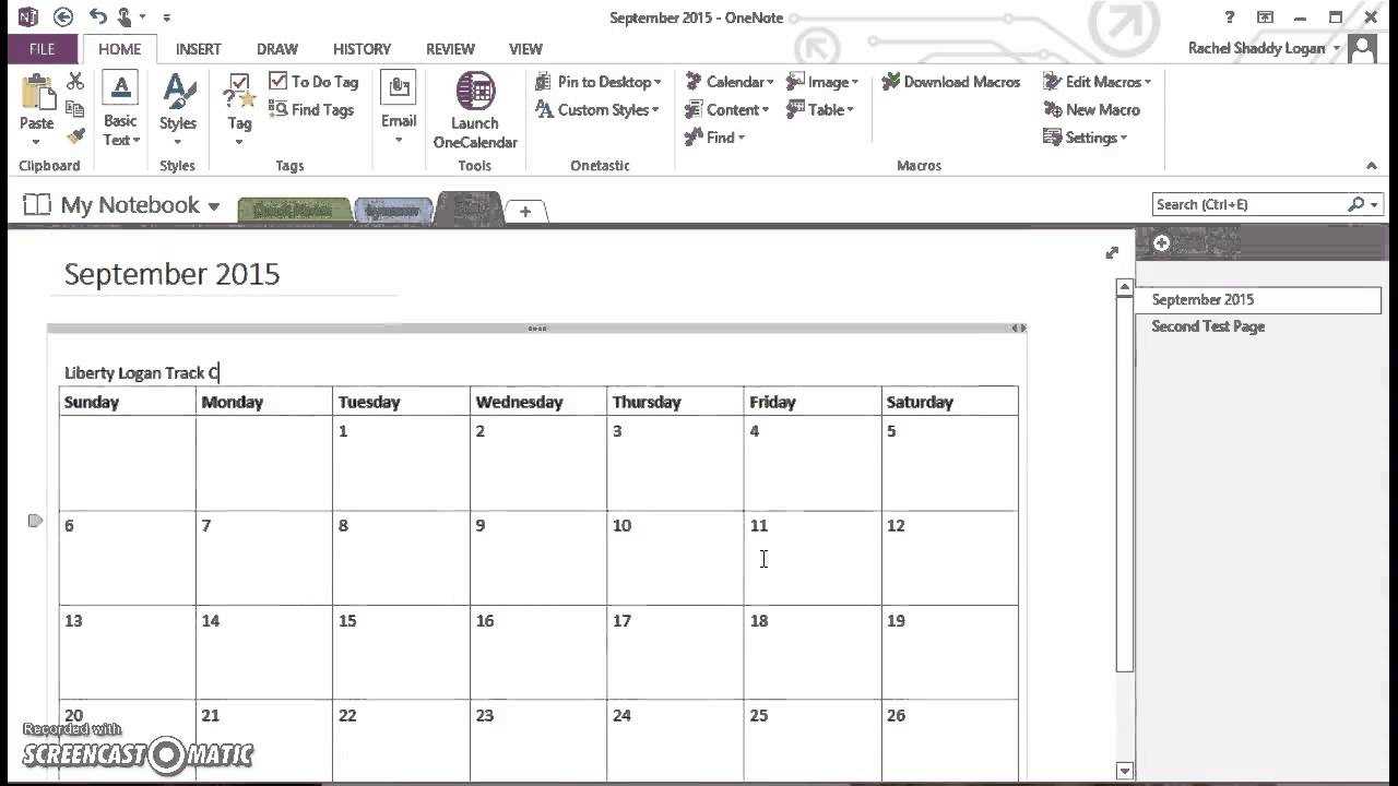 calendar template onenote