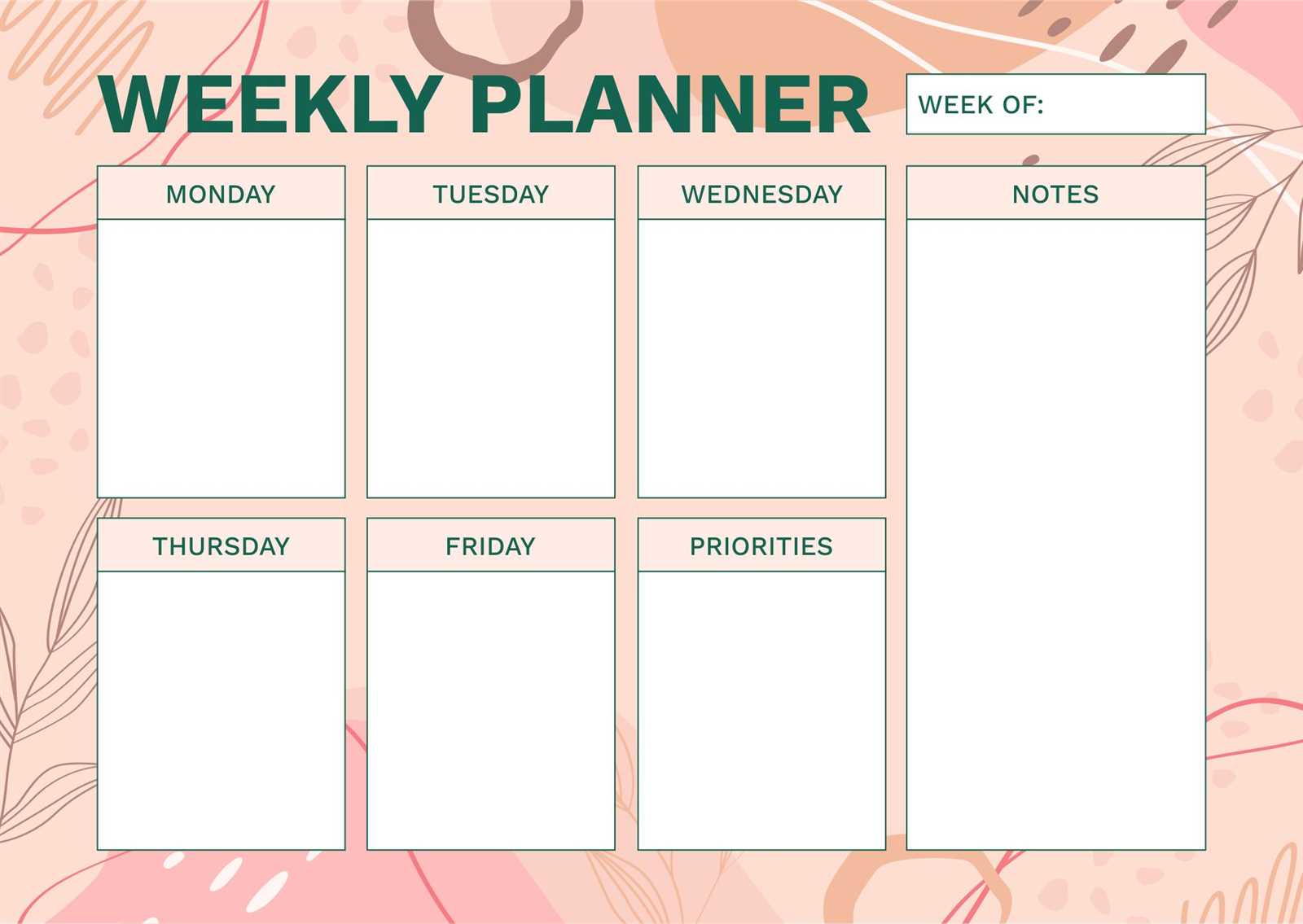 five day calendar template free