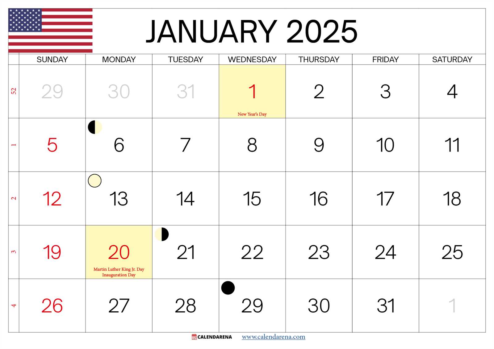 calendar 2025 january template