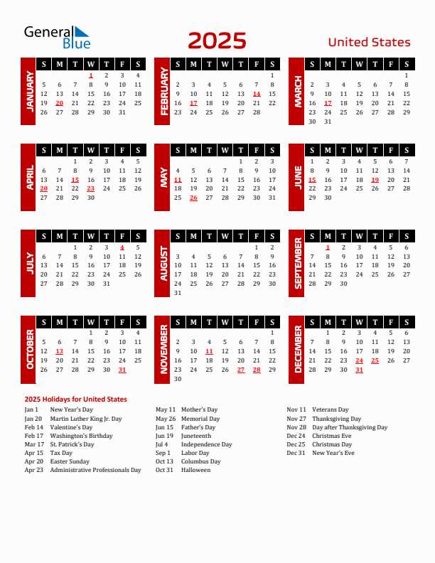 calendar 2025 template with holidays