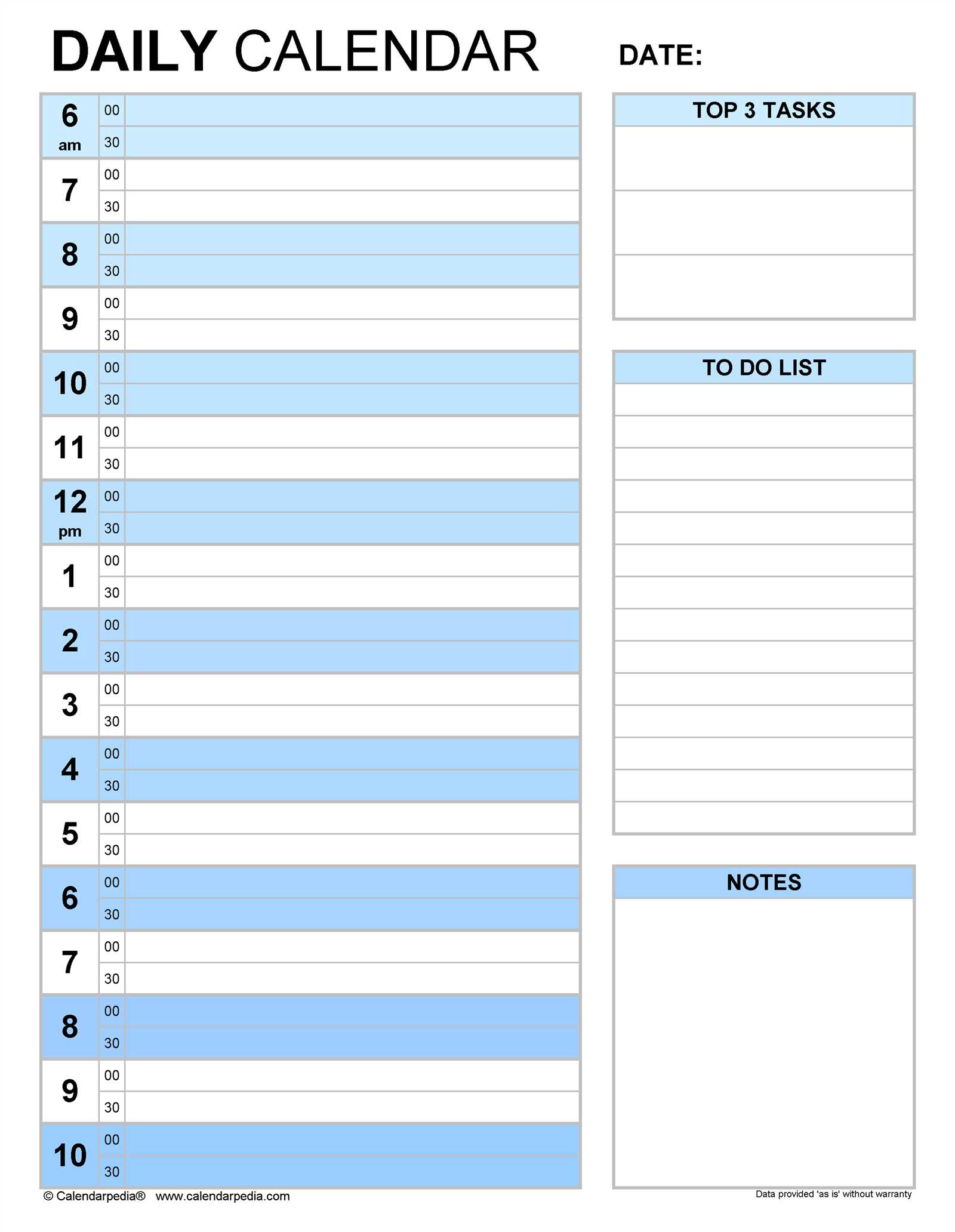 calendar daily template