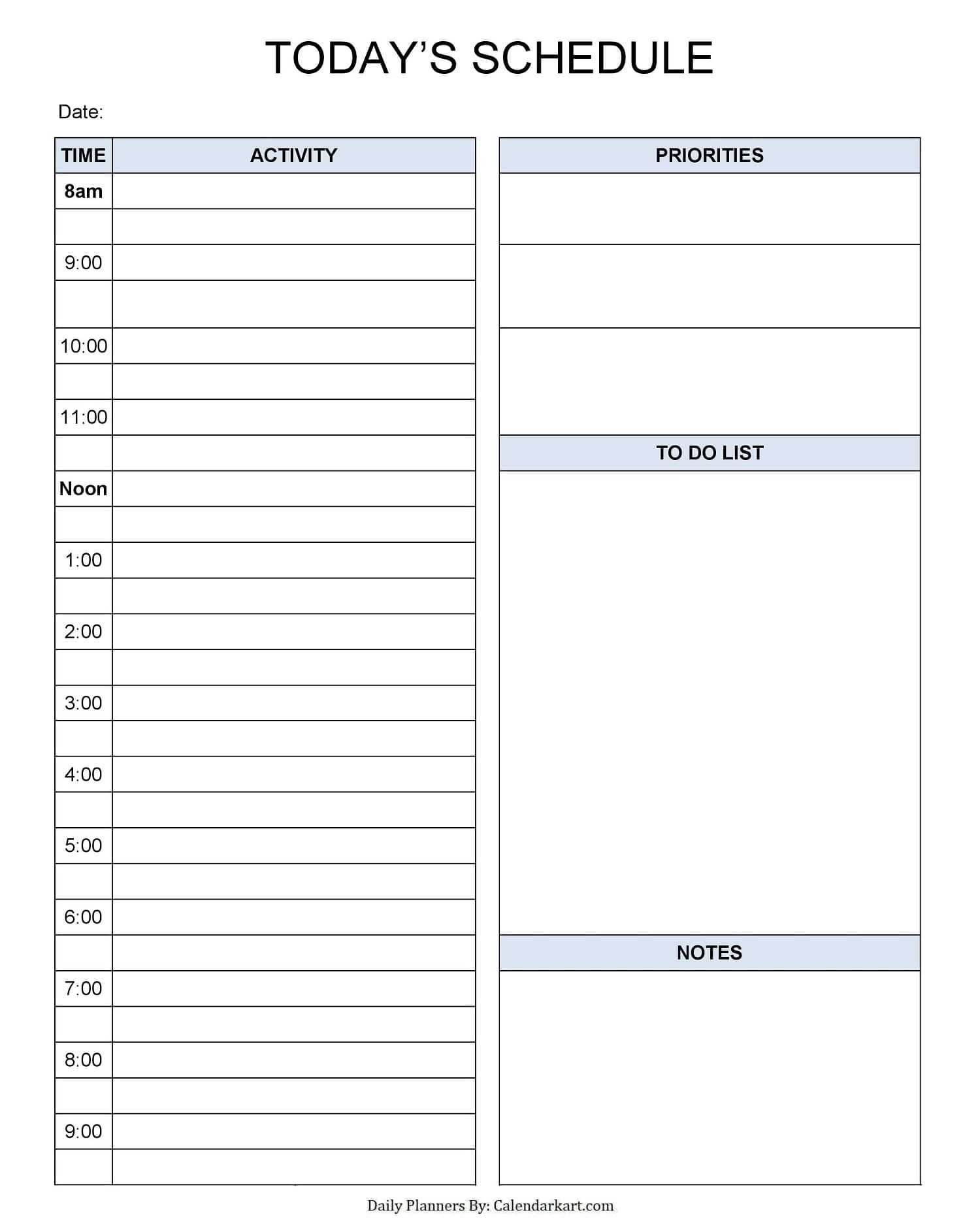 calendar daily template