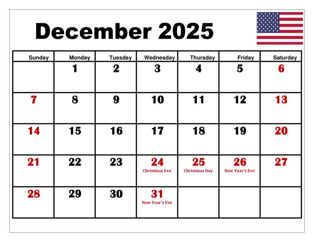 calendar december 2025 template