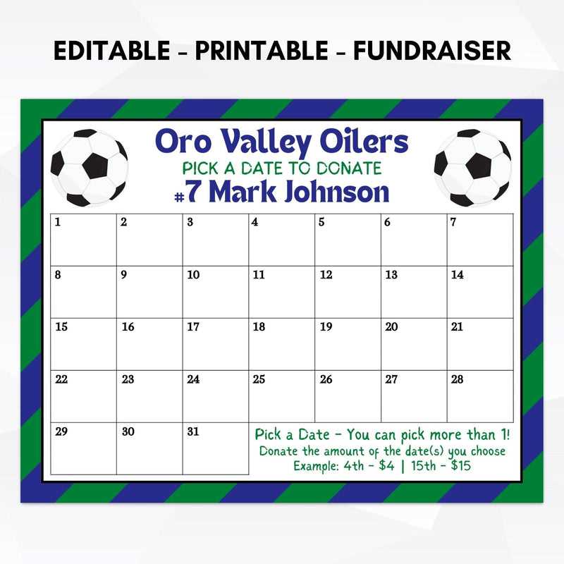 calendar fundraiser template football