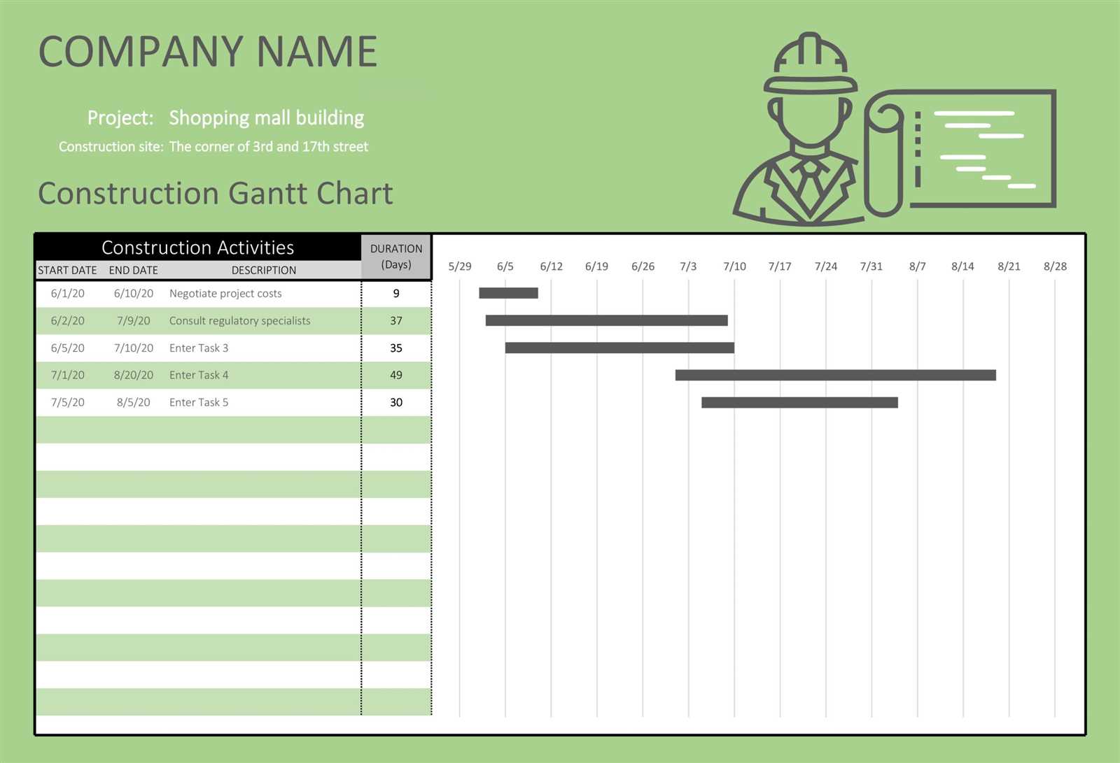 calendar gantt chart template